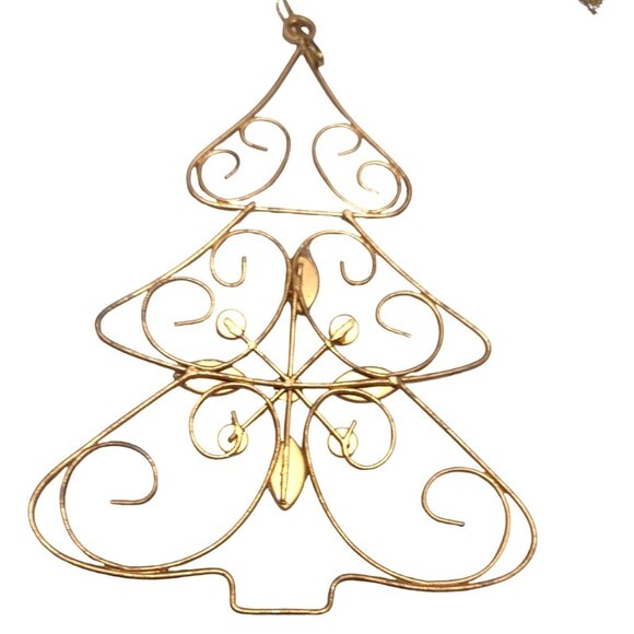 Gold Brass Christmas Tree Ornament With Colorful Gem Rhinestones Swirls 5" - Picture 3 of 5